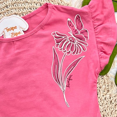 Conj Pink Borboleta na flor e Saia Rodada c/ short